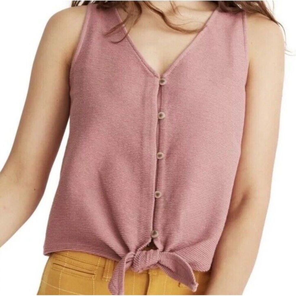 Madewell Texture & Thread Women's Button-Front Tie Tank Top Brick‎ Dust Size XXS
